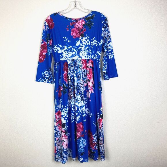 Blue Time Midi Dress Size M Knit Cotton Blend Floral Empire Waist Cottagecore - Picture 5 of 5